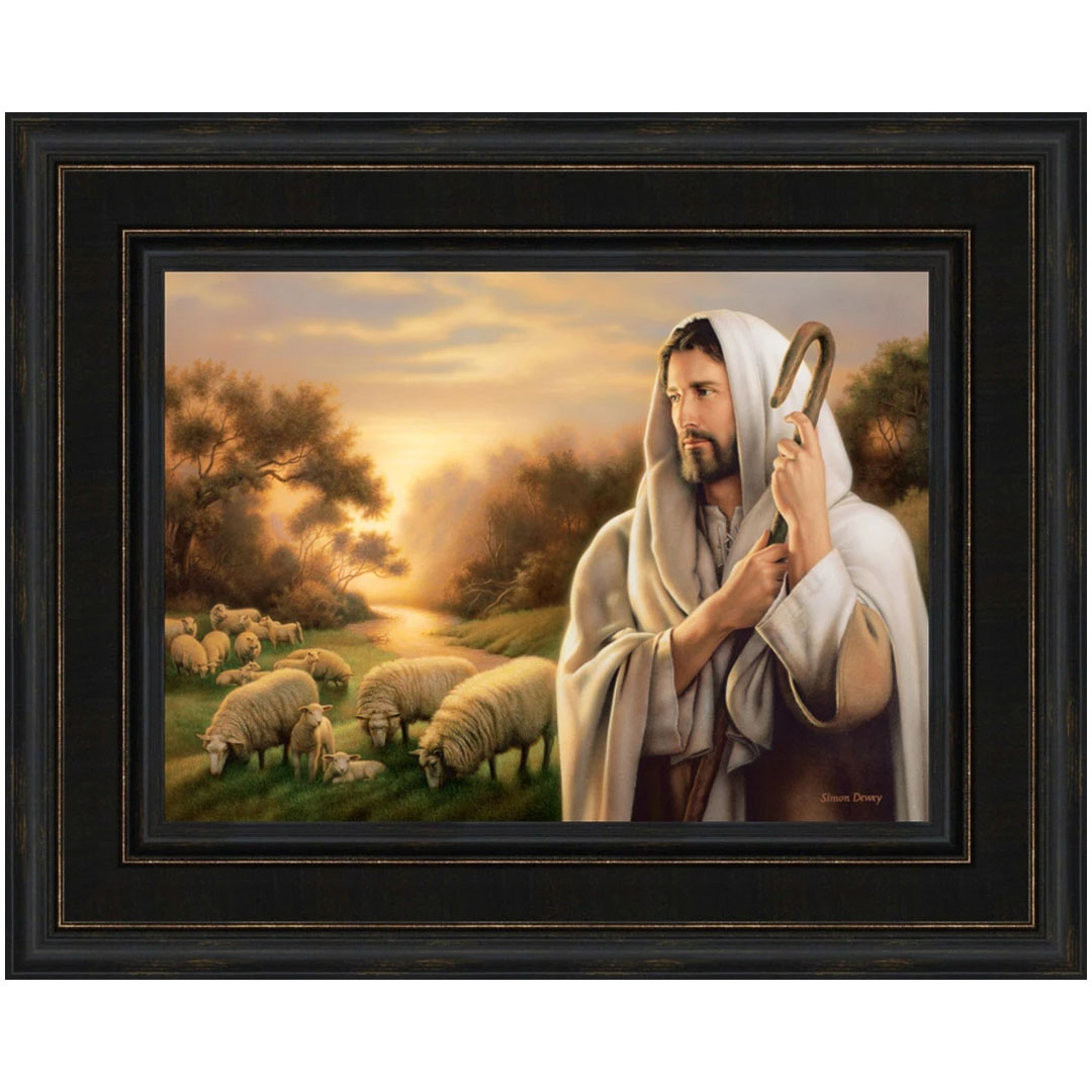 The Lord Is My Shepherd - 23x28 Giclee Canvas, Medium Brown W/Gold Frame 