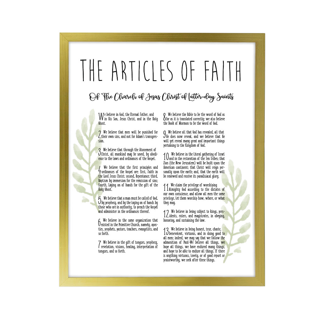 Framed Laurel Articles of Faith - Gold - LDP-FR-ART-AOF-LAUREL-GLD