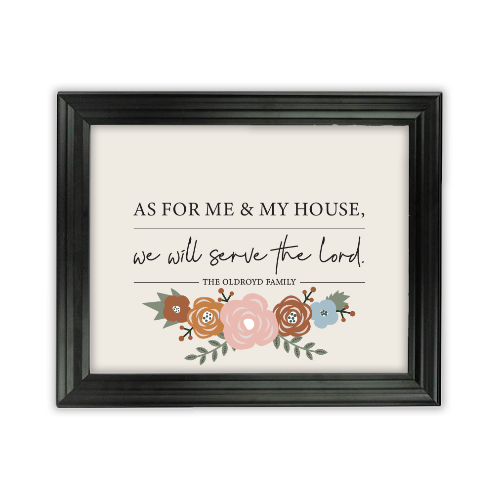 As For Me and My House Floral Wall Art - Beveled Black - LDP-ART-HOUSE-FLORAL-BVBLK