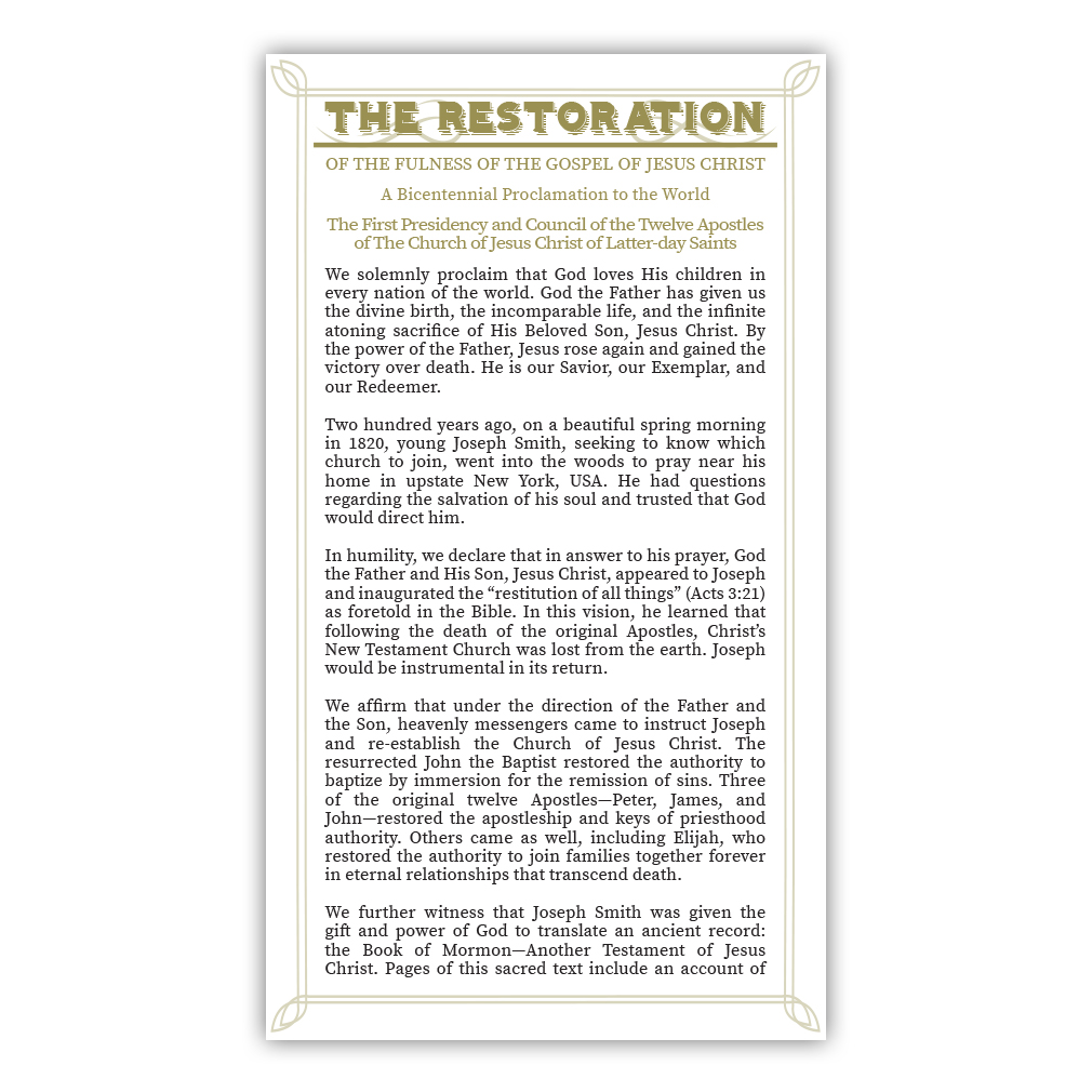 Restoration Proclamation Bookmark - LDP-BKMK342