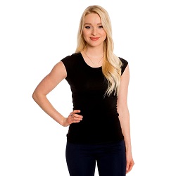 women's black cap sleeve t shirt