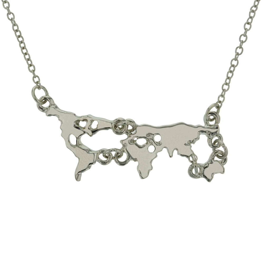 silver map necklace