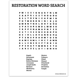 Gospel Restoration Word Search lds word search, restoration word search, church history word search